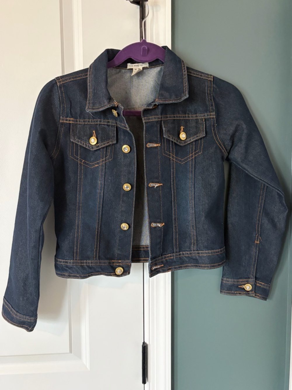 Dark Blue Denim Jacket with Gem Buttons